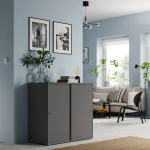 Шкаф с раздвижными дверцами - IKEA VIHALS/ВИХАЛС ИКЕА, 95х47х90 см, темно-серый