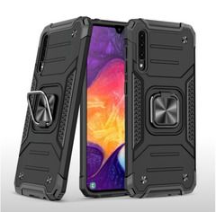 Противоударный чехол для Samsung Galaxy A50 A505 / A50s / A30s черный с пластиной для магнитного автодержателя и кольцом подставкой / чехол накладка для телефона Самсунг Галакси А50 А505 / А50с / А30с трансформируется в подставку / чехол с держателем на п