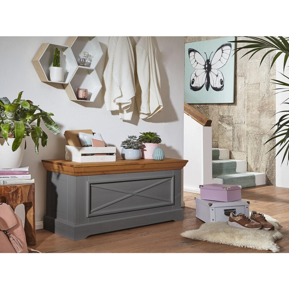 Сундук «Форест» с откидной крышкой серый 7012/бейц-масло