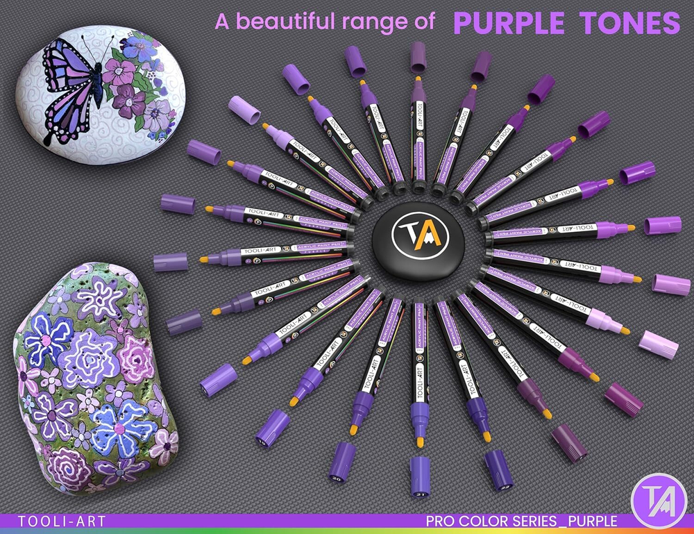 TOOLI-ART акриловые маркеры фломастеры, 22 шт., 3 мм Purple