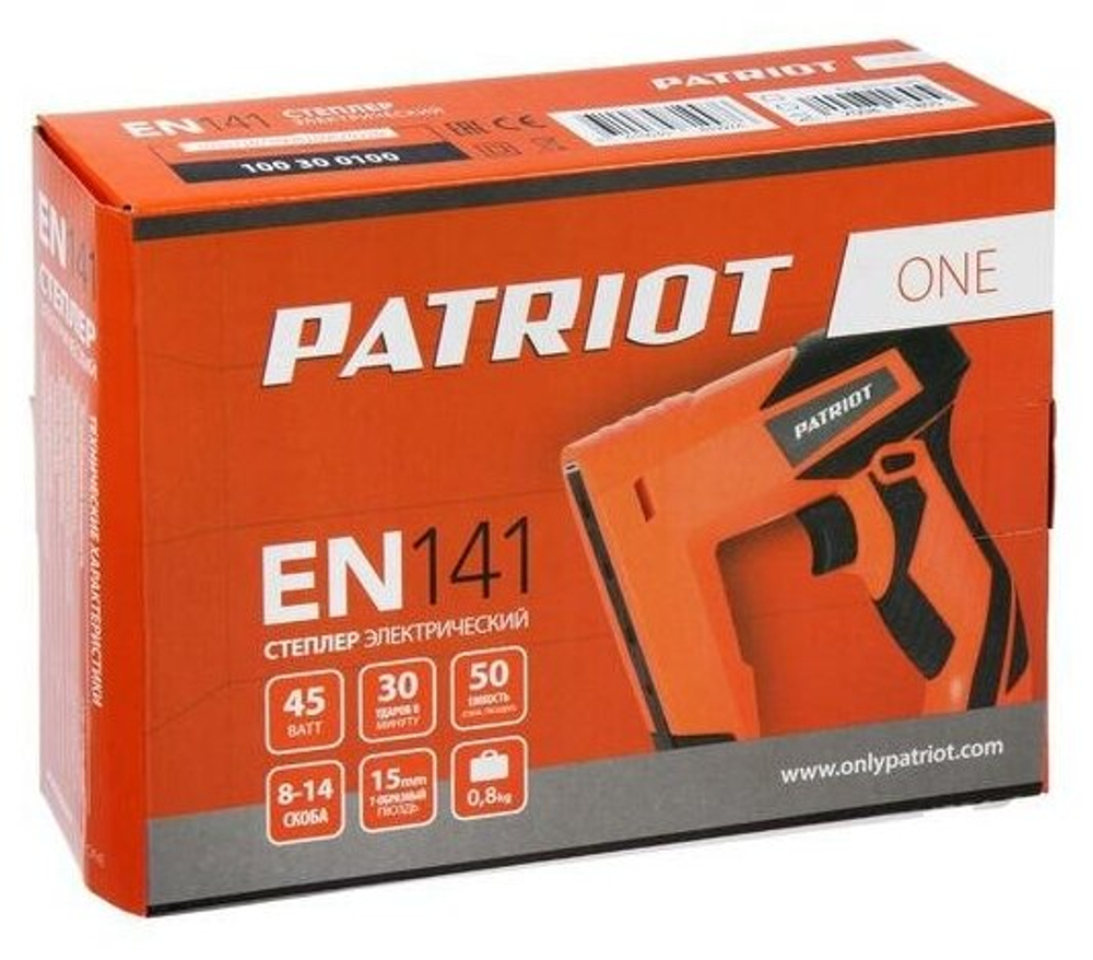 Степлер электрический PATRIOT EN 141, Скоба(д/ш/т) мм8-14/10,6/1,2, Т-образный гвоздь(д/ш/т)мм15/2/1,2