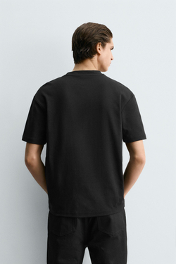 ZARA ФУТБОЛКА RELAXED FIT INTERLOCK, ЧЕРНЫЙ