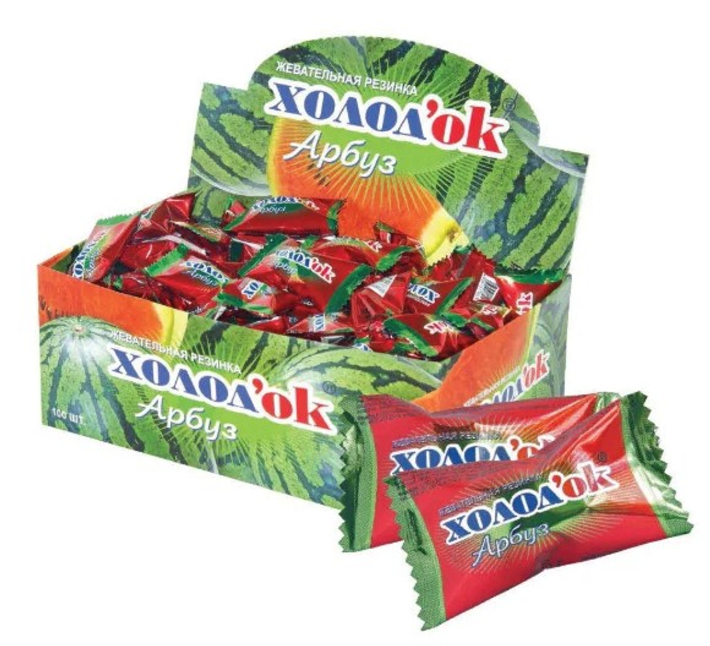 Жевательная резинка с сахаром с начинкой, с ароматом Арбуз "Холодок",флоупак, в дисплей боксе, 100*3