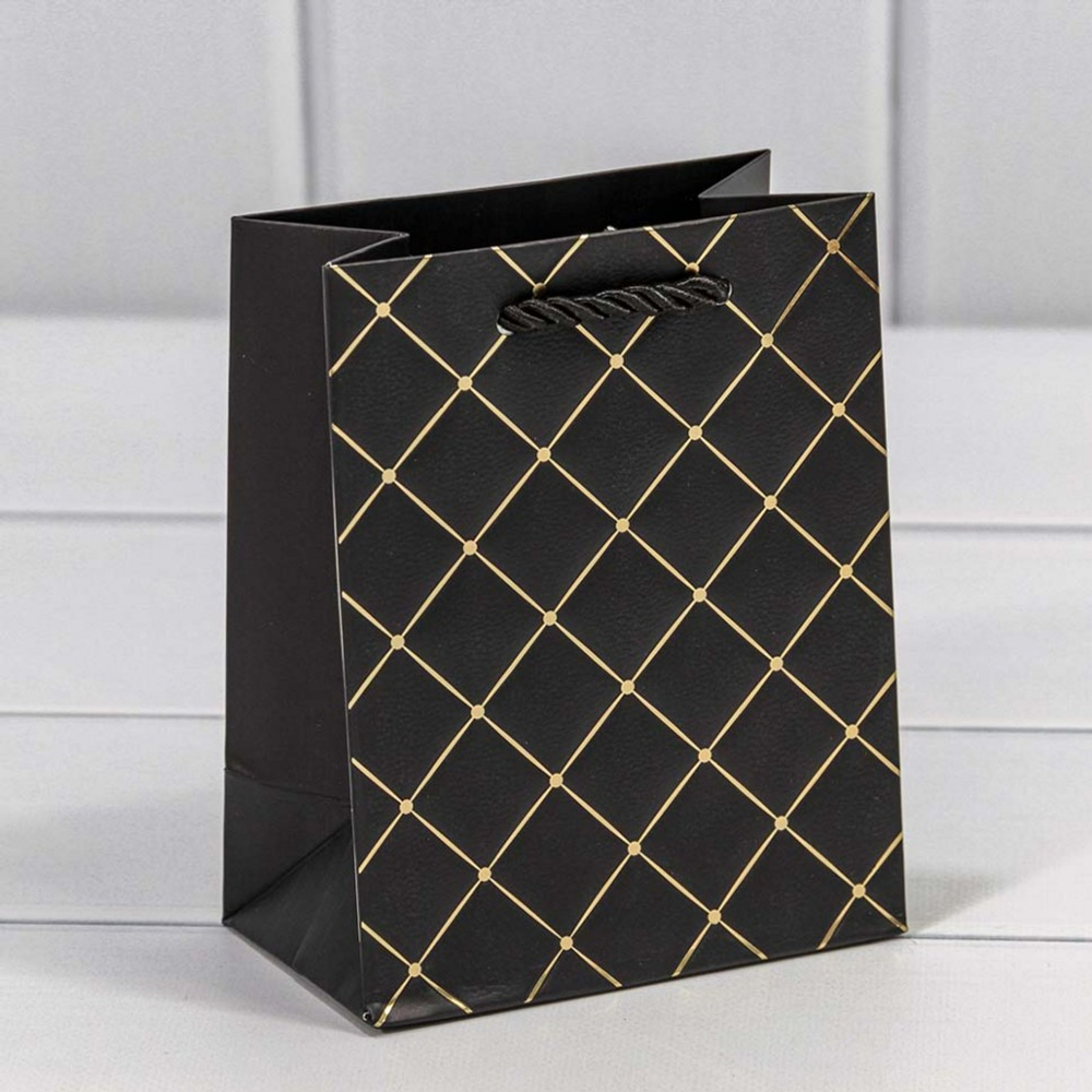 Пакет подарочный 12х15х7см Фигуры и узоры "Ромб" (Черный)