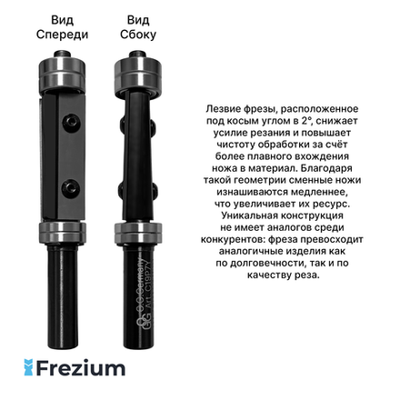 Обгонная фреза со сменными скошенными пластинами с нижними и верхними подшипниками "O.G.Germany" (19x12x50 Z2; C19P7Y)