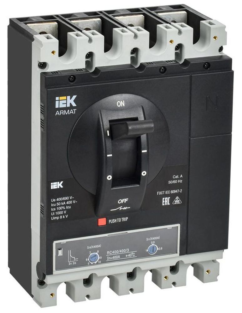 Выключатель автоматический в литом корпусе 4п H 50кА 400А расцепитель термомагнитный регулируемый ARMAT IEK AR-MCCB-4H-050-0400A-ATUC