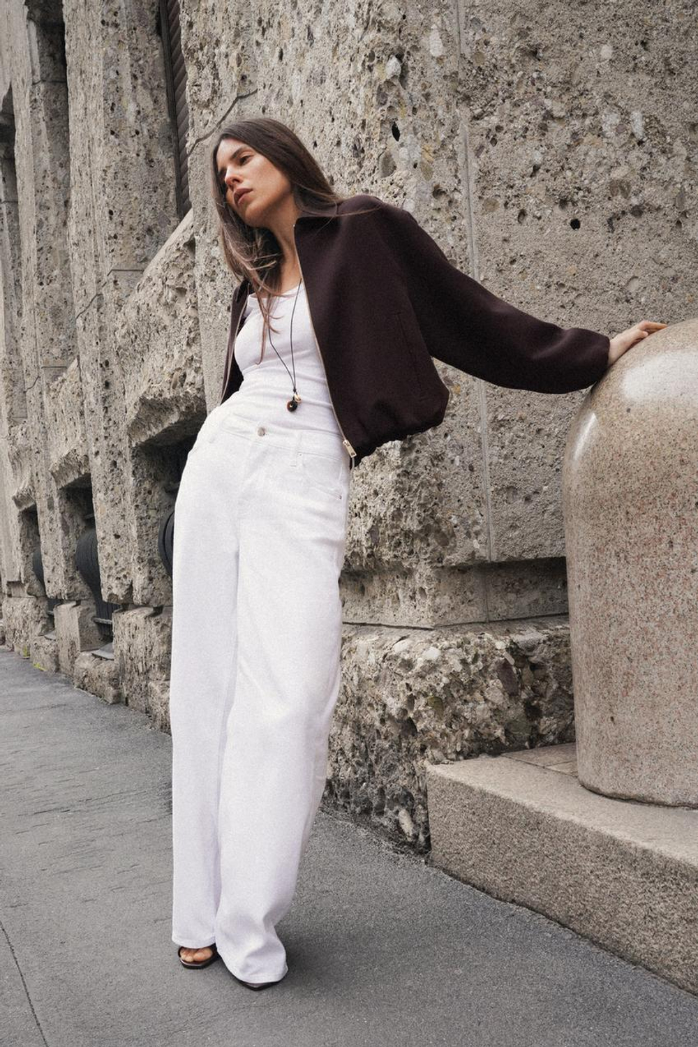 ZARA КУРТКА С ЗАСТЕЖКОЙ-МОЛНИЕЙ, КОРИЧНЕВЫЙ