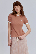 Футболка из хлопковой рибаны с контрастной отделкой