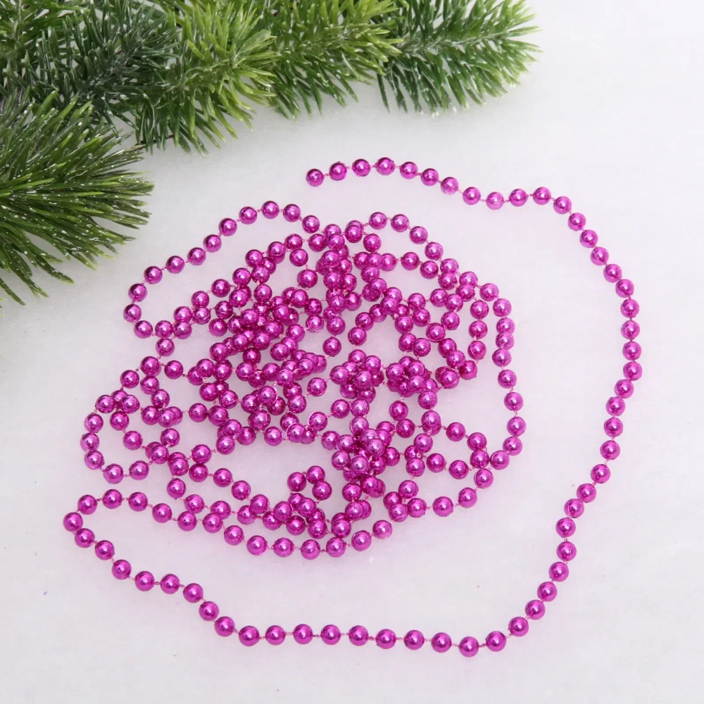 Бусы на елку 2,7м «Шарик» d-6мм, фуксия (pvc коробка)