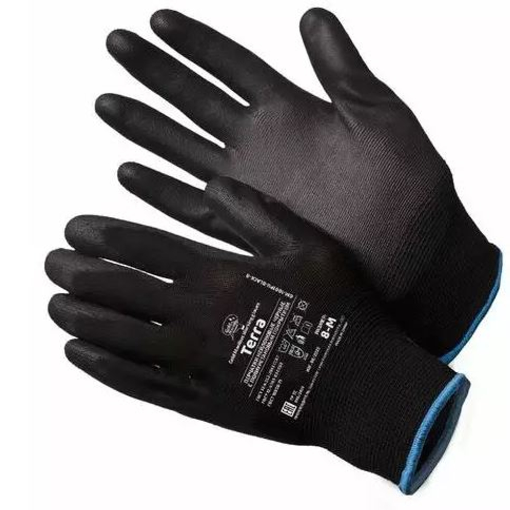 Перчатки нейлоновые черные с полиуретановым покрытием р.8 (M) Terra /GM1001PUblack8
