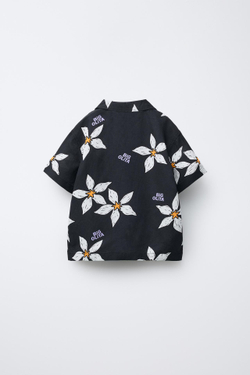 ZARA РУБАШКА С ЦВЕТОЧНЫМ ПРИНТОМ И НАДПИСЬЮ, ЧЕРНЫЙ