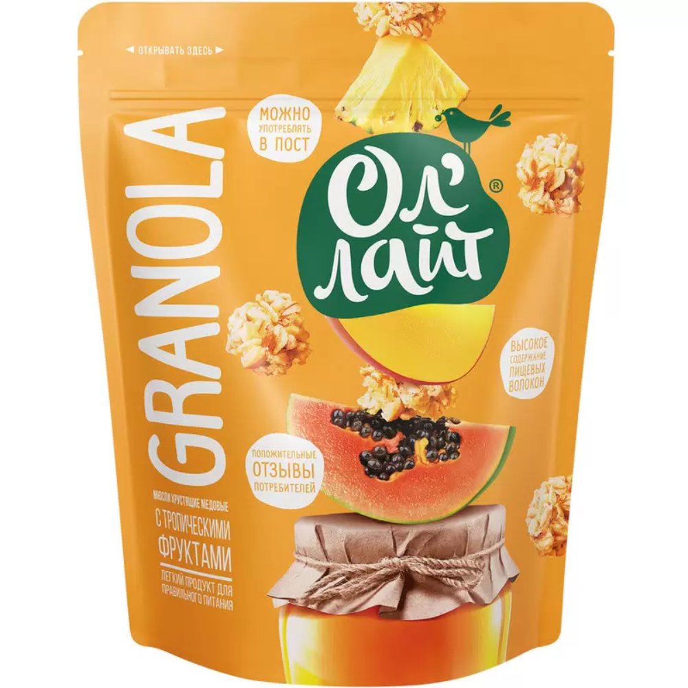 Мюсли медовые Ол Лайт с тропическими фруктами 280 гр