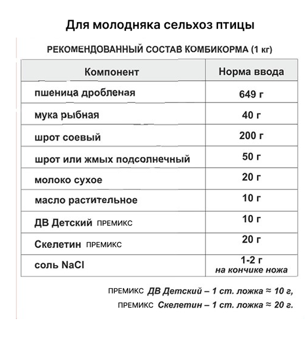 Премикс ДВ д/ молодняка птицы 600 г