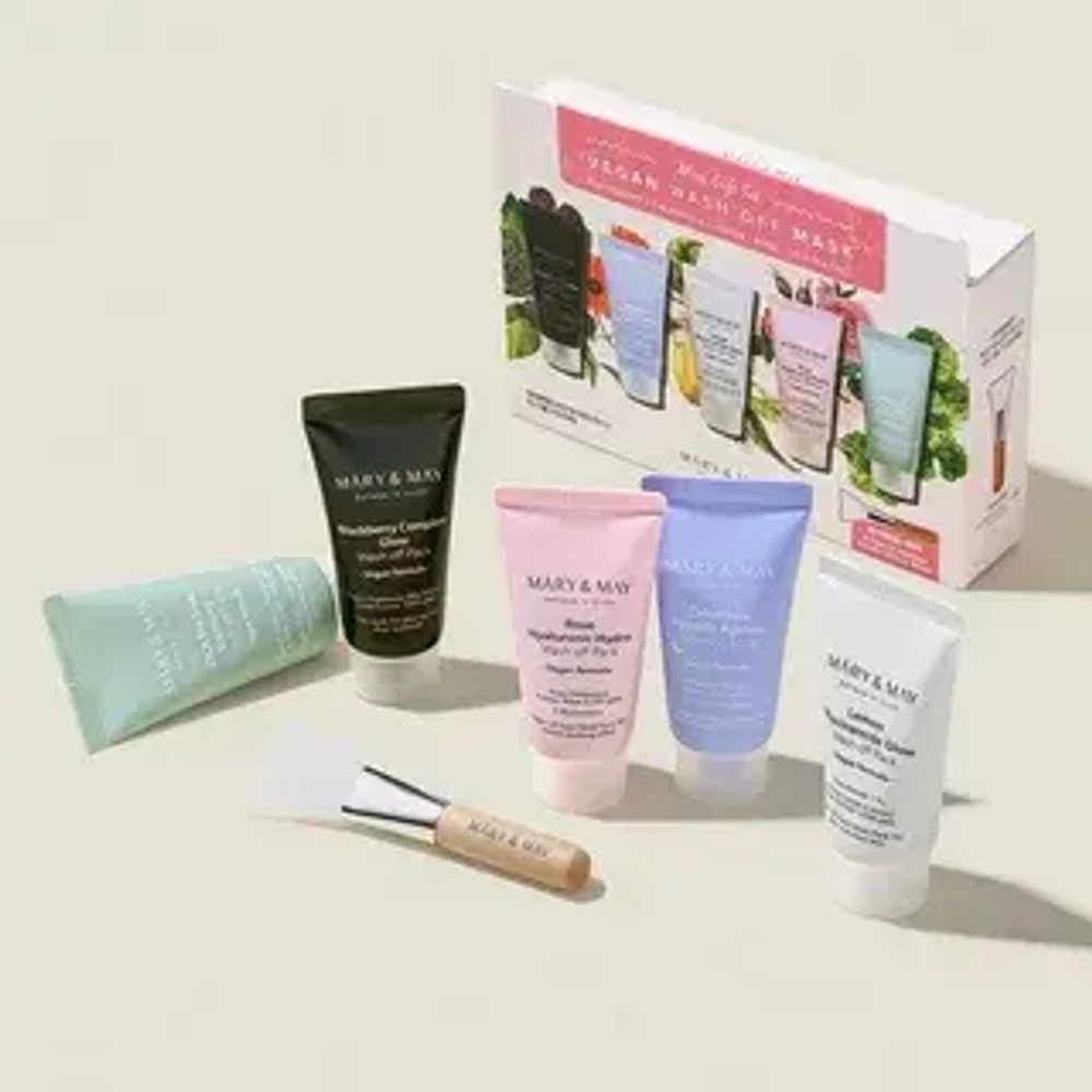 Mary&May Набор из 5 масок для лица + силиконовая кисть Mini Gift Set Vegan Wash Off Mask