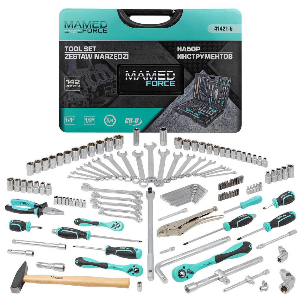 Набор инструментов 142 пр.1/4''3/8''1/2''(6-гр.)(4-32мм) MAMEDFORCE MF-41421-5