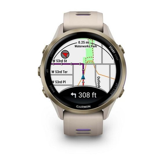 Garmin Forerunner 970 серые, золотистый титановый безель, с серым/индиго ремешком