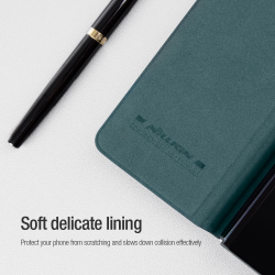 Кожаный чехол зеленого цвета от Nillkin для Samsung Galaxy Z Fold 5, с держателем для S Pen, серия Qin Pro Leather с защитной шторкой для камеры