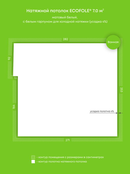 Матовый натяжной потолок 7 м2