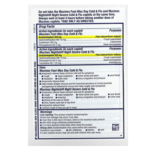 Mucinex, Fast-Max Day Cold & Flu и NightShift Night, тяжелая простуда и грипп, максимальная сила действия, для детей от 12 лет, 2 флакона, 40 капсул