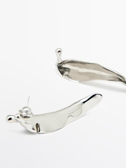 Massimo Dutti Серьги в виде листьев неправильной формы, серебряный