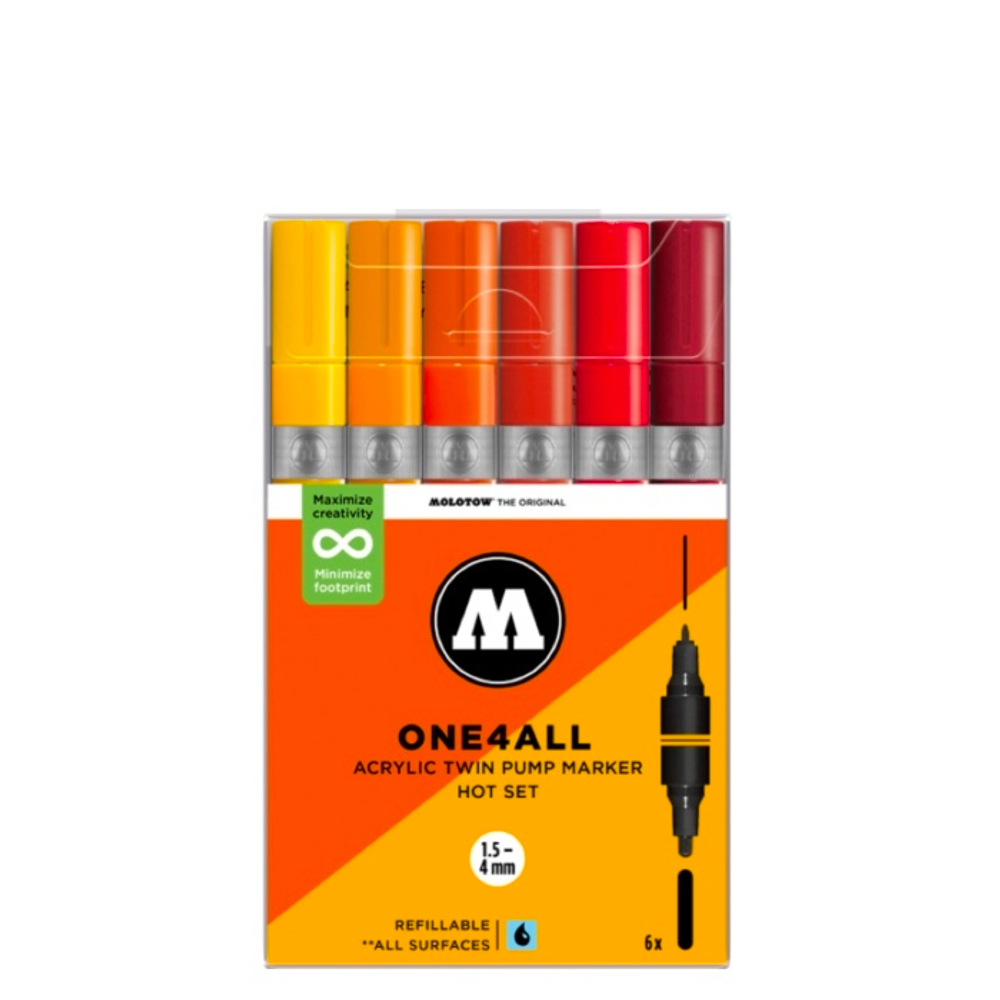 Набор маркеров Molotow ONE4ALL 227HS-CO Twin - 6шт Hot-Set (1,5/4мм)