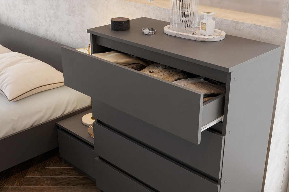 Модульная стенка в гостиную со шкафом Графит серый 320х46х205 см