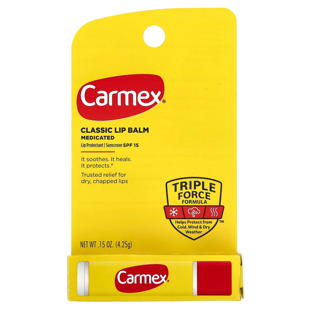 Carmex, классический бальзам для губ, лечебный, SPF 15, 4,25 г (0,15 унции)
