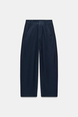 ZARA БРЮКИ BARREL, МОРСКОЙ СИНИЙ