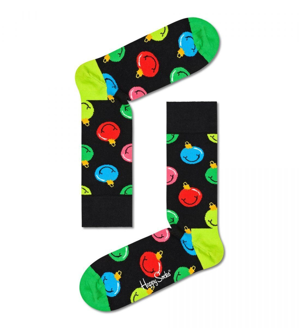 Носки унисекс Jingle Smiley Sock с елочными игрушками (Размер: 29) (Цвет: черный)