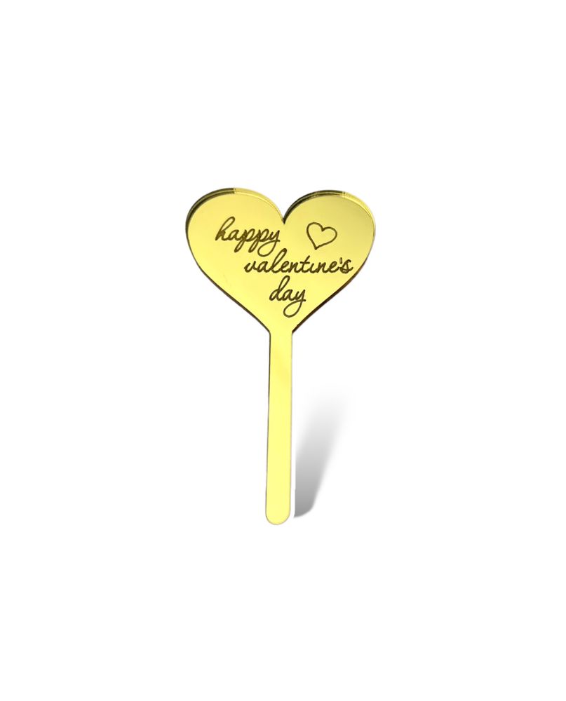 Мини топер на ножке"Happy Valen/D", 40*70 мм, акрил золото,  2 шт