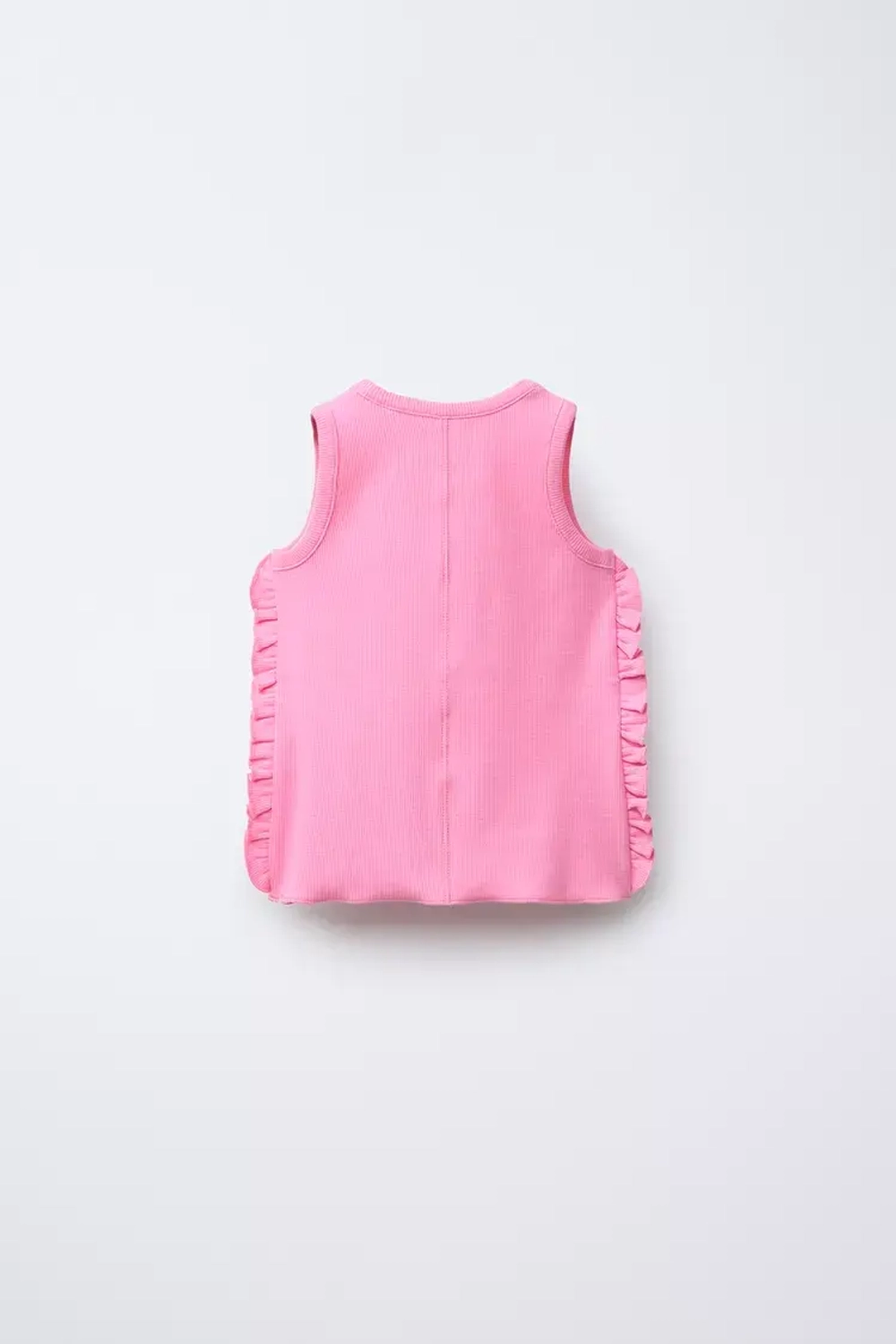 ZARA ФУТБОЛКА В РУБЧИК С ВОЛАНАМИ С ВЫШИВКОЙ, ЦВЕТ ФУКСИИ