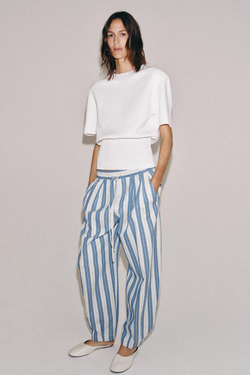 ZARA БРЮКИ В ПОЛОСКУ В ПИЖАМНОМ СТИЛЕ — ZW COLLECTION, СИНИЙ/БЕЛЫЙ