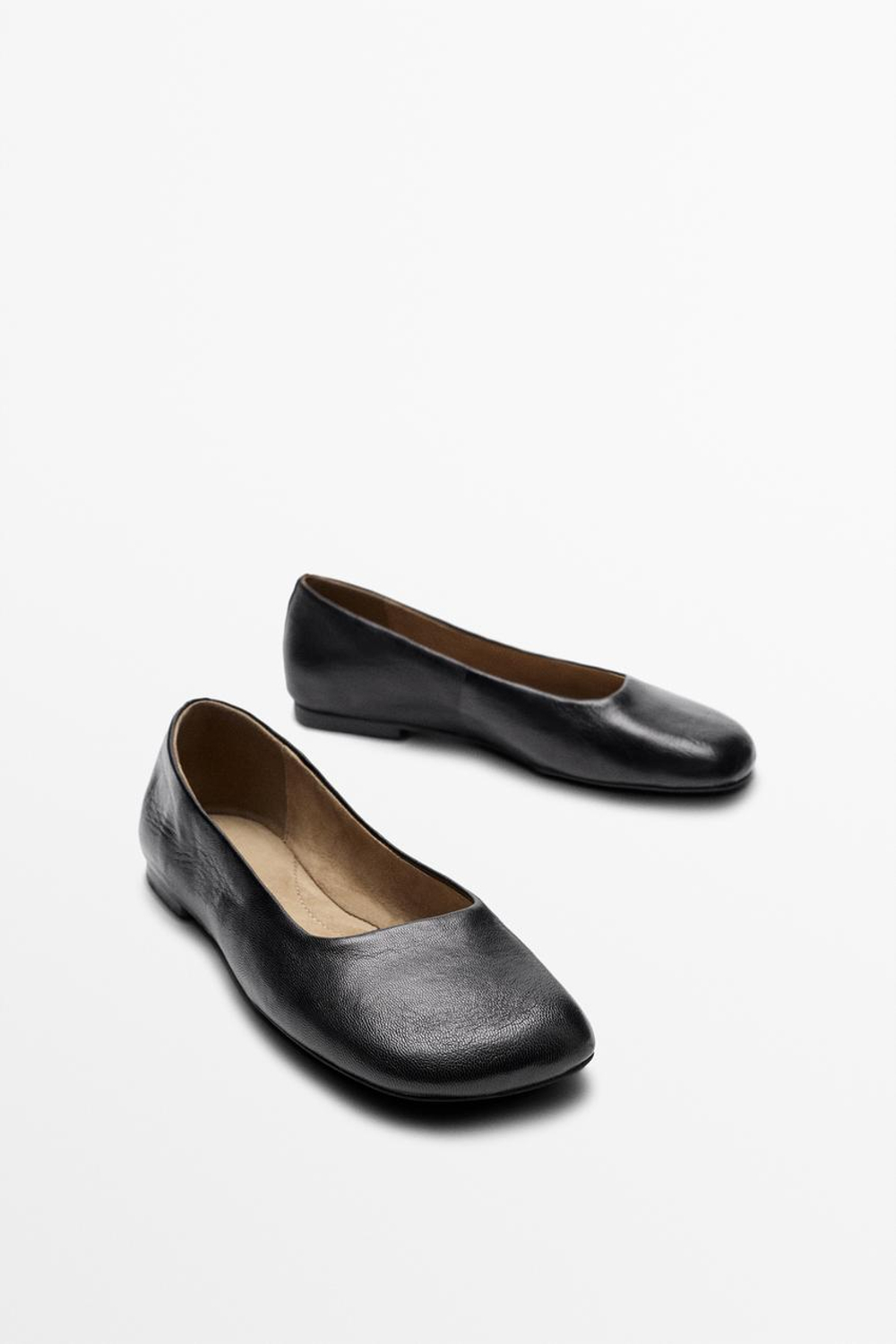 Massimo Dutti Кожаные балетки с квадратным носком, черный