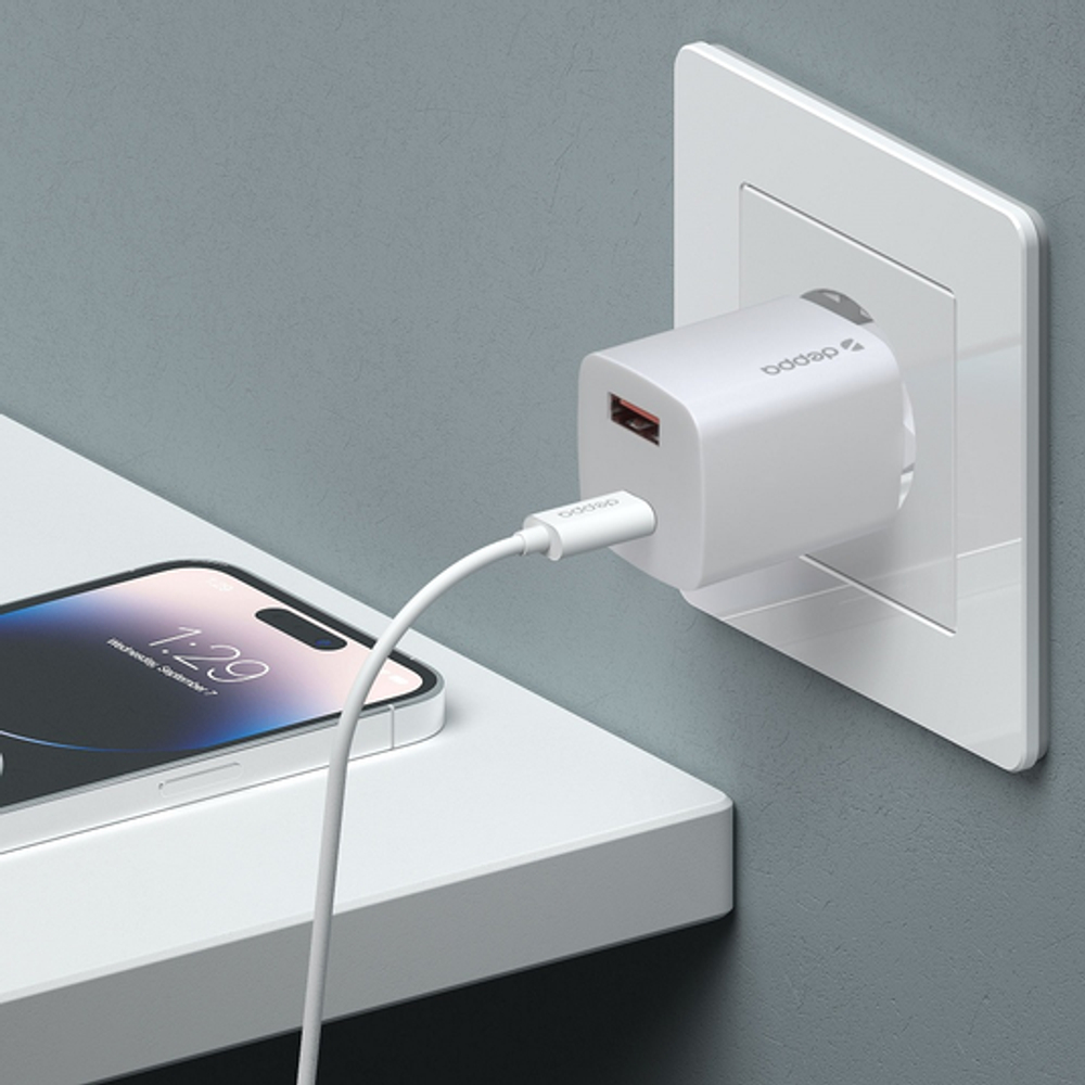 СЗУ USB-C + USB-A, PD 3.0, QC 3.0, GaN, 20Вт, белый