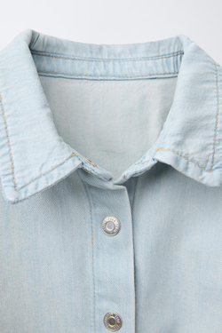 ZARA ДЖИНСОВАЯ РУБАШКА С УЗЛОМ, ГОЛУБОЙ