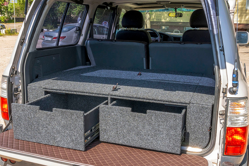 Органайзер в багажник для Toyota Land Cruiser 80 (2 выдвижных ящика+спальник)