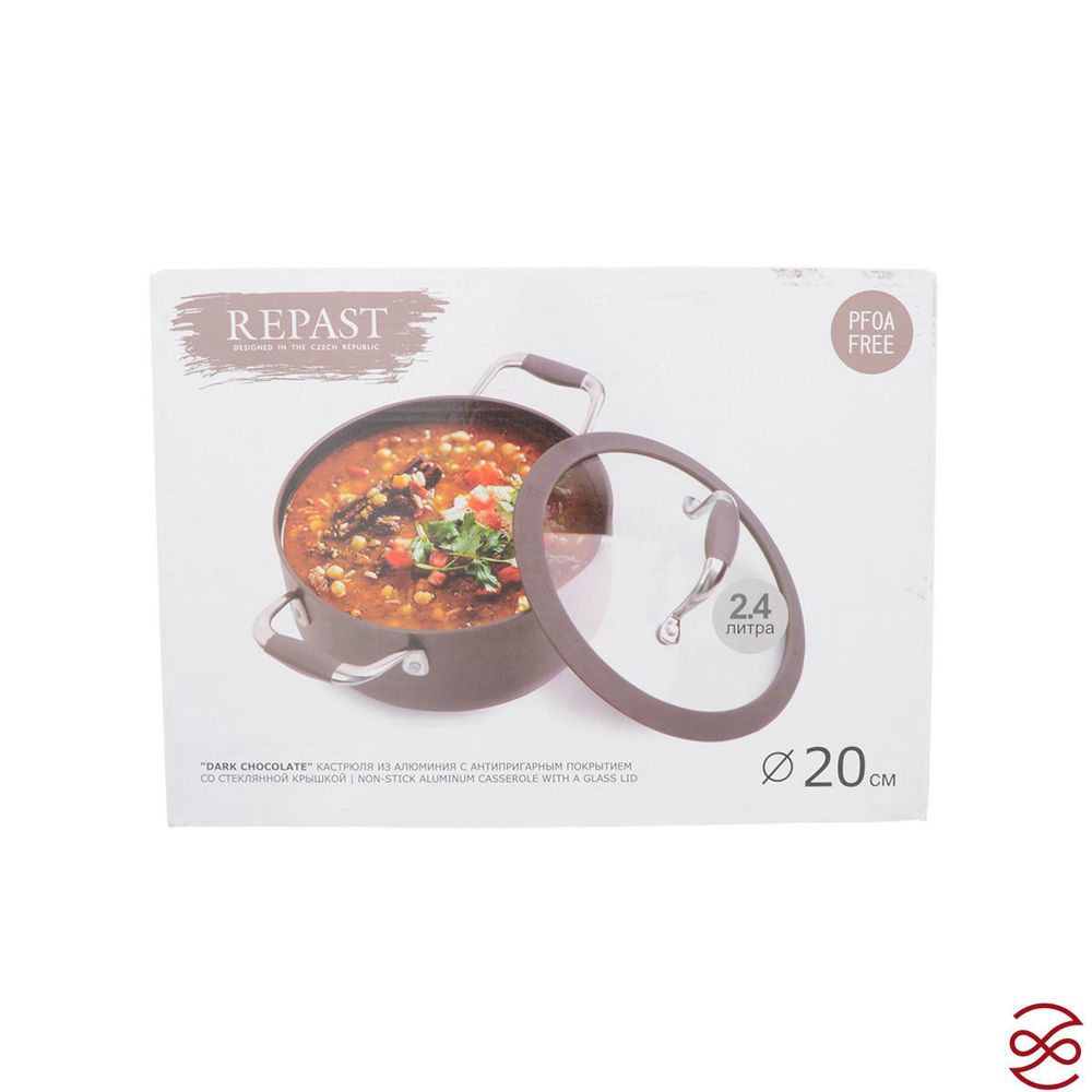 Кастрюля со стеклянной крышкой Repast Dark chocolate 2,4 л, 20*9 см (индукция)