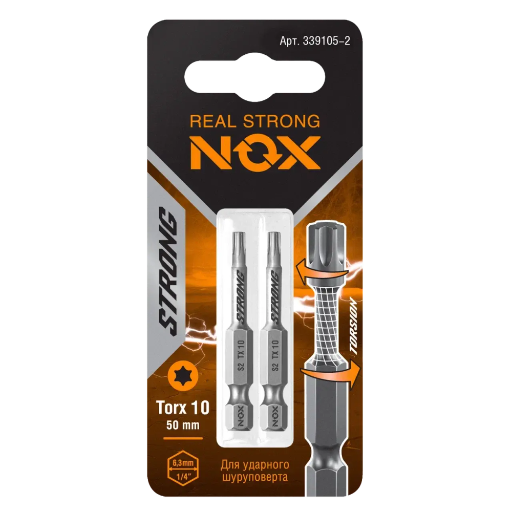 Бита torsion Tx10-50 2шт карта NOX STRONG 339105-2