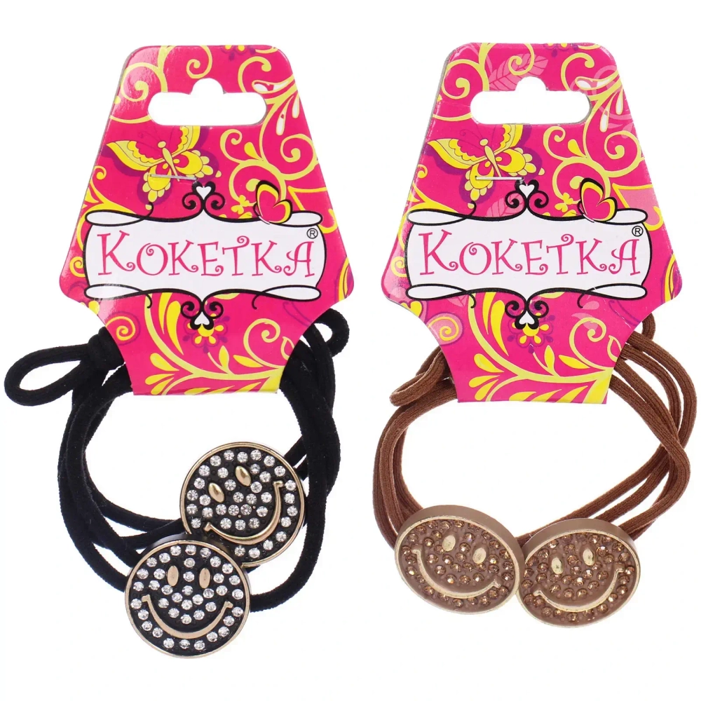 Резинки для волос 2шт «ФАНТЕЭГРО», смайлики, цвет черный, молочный и коричневый, d-5.5см (Кокетка)