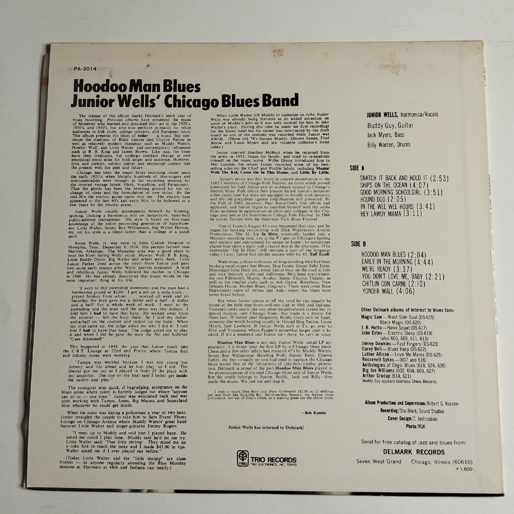 Винтажная виниловая пластинка LP Junior Wells Chicago Blues Band With Buddy Guy Hoodoo Man Blues (Japan 1973) (No Obi)