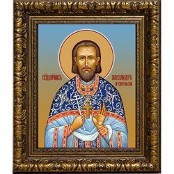 Александр Архангельский, священномученик, пресвитер. Икона на холсте. В раме 17 х 21 см.