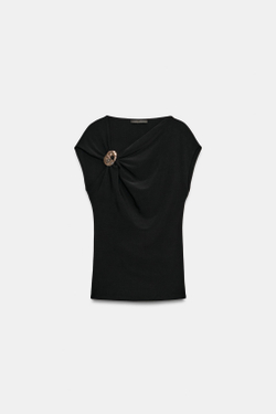 ZARA ТОП СО СБОРКАМИ И ФУРНИТУРОЙ, ЧЕРНЫЙ