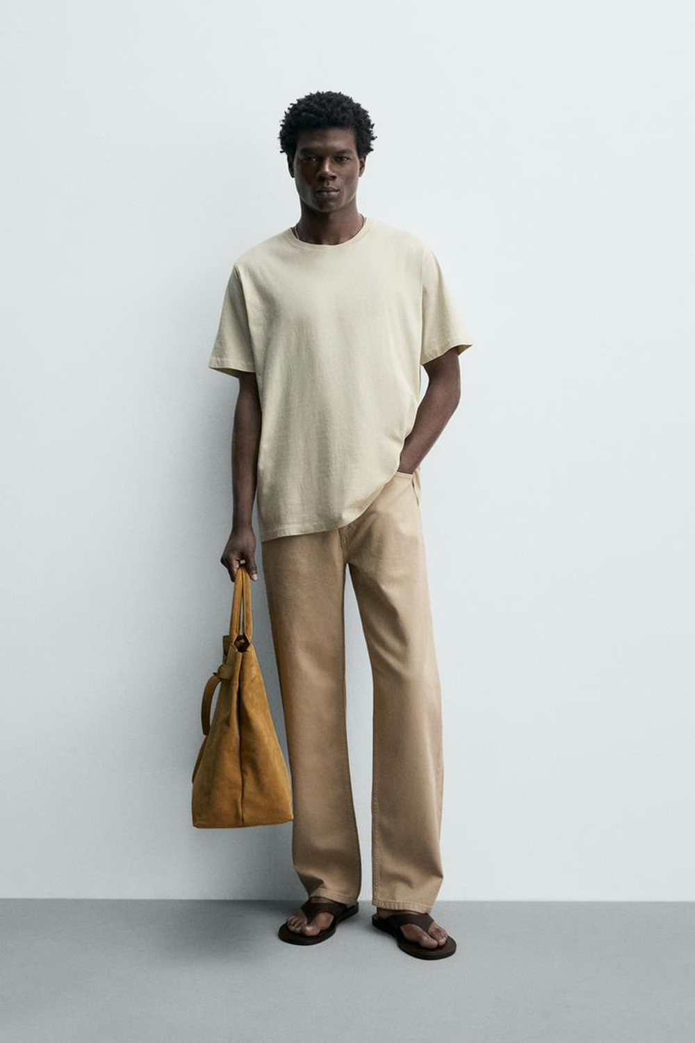 ZARA ФУТБОЛКА REGULAR FIT LIGHTWEIGHT ORIGINS, ПЕСОЧНЫЙ