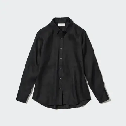 UNIQLO ЛЬНЯНАЯ РУБАШКА 100% ПРЕМИУМ-КЛАССА, ЧЕРНЫЙ