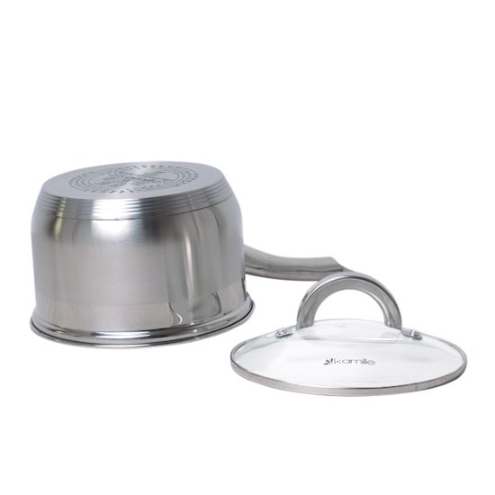 Ковш 1,9 л. из нержавеющей стали со стеклянной крышкой Kamille KM 4227S-БК (d16х10,5 см)