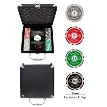 Набор из 100 фишек для покера с номиналом в черном кейсе