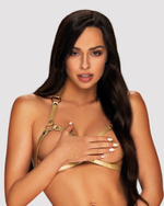 Стильная портупея в виде бюстгальтера с креплениями-колечками (Размер: S-M-L) (Цвет: золотистый)