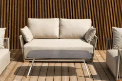 "Форли" лаунж-зона 4-местная плетеная из роупа (веревки), каркас алюминиевый светло-серый, роуп серо-коричневый