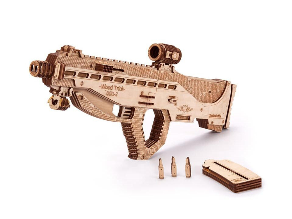 Штурмовая винтовка USG-2 от Wood Trick - деревянный конструктор, 3D пазл, Сборная механическая модель, стреляет пульками