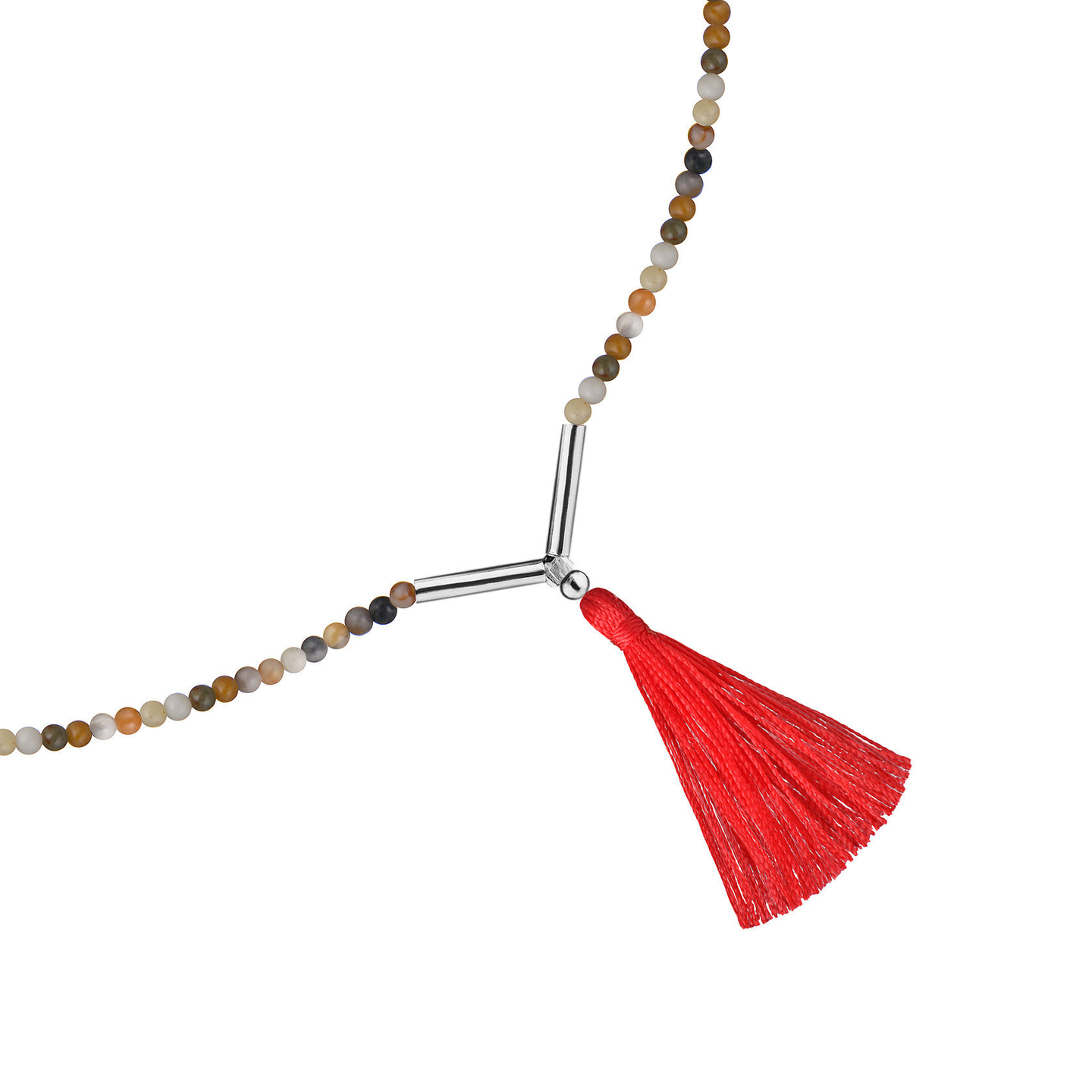 Подвеска из серого агата с красными кистями